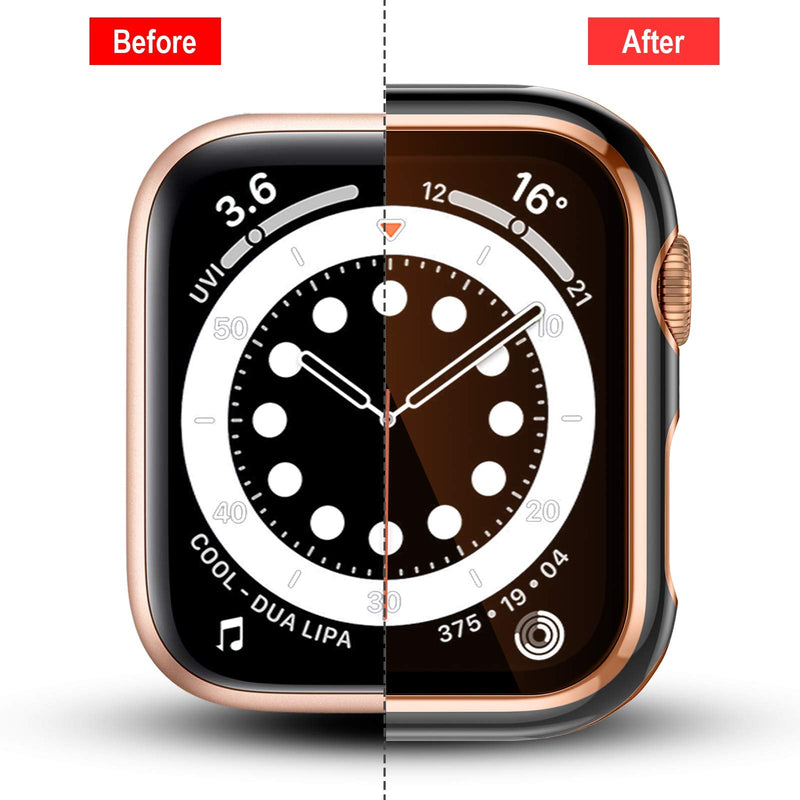 [Australia - AusPower] - Charlam Compatible with Apple Watch Case 44mm SE Series 6 5 4 with Tempered Glass Screen Protector, 2 Pack Classy Slim Overall Guard Case Cover, Rose Gold Edge Black & Rose Gold Edge White Bumper Black/White 