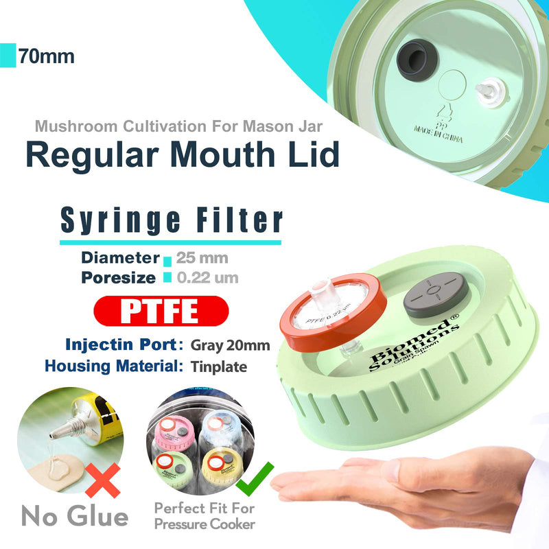 [Australia - AusPower] - 6 x Mushroom Culture Lids Regular Mouth Lid with 0.2 Micron PTFE Syringe Filter and 20mm Self Healing Injection Ports for Mushroom Growing Mycology 