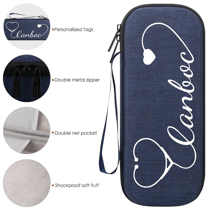 Canboc Hard Stethoscope Case for 3M Littmann Classic III, Lightweight II S.E, Cardiology IV, MDF Acoustica Stethoscope, Mesh Pocket fits Medical Scissors, Penlight, Oral Thermometer, Dark Blue