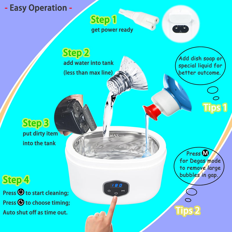 Ultrasonic Jewelry Cleaner, Ultrasonic Eyeglasses Cleaner, Ultrasonic Cosmetic Brush Cleaner with Degas Function, 20oz/600ml 30w / 40KHz