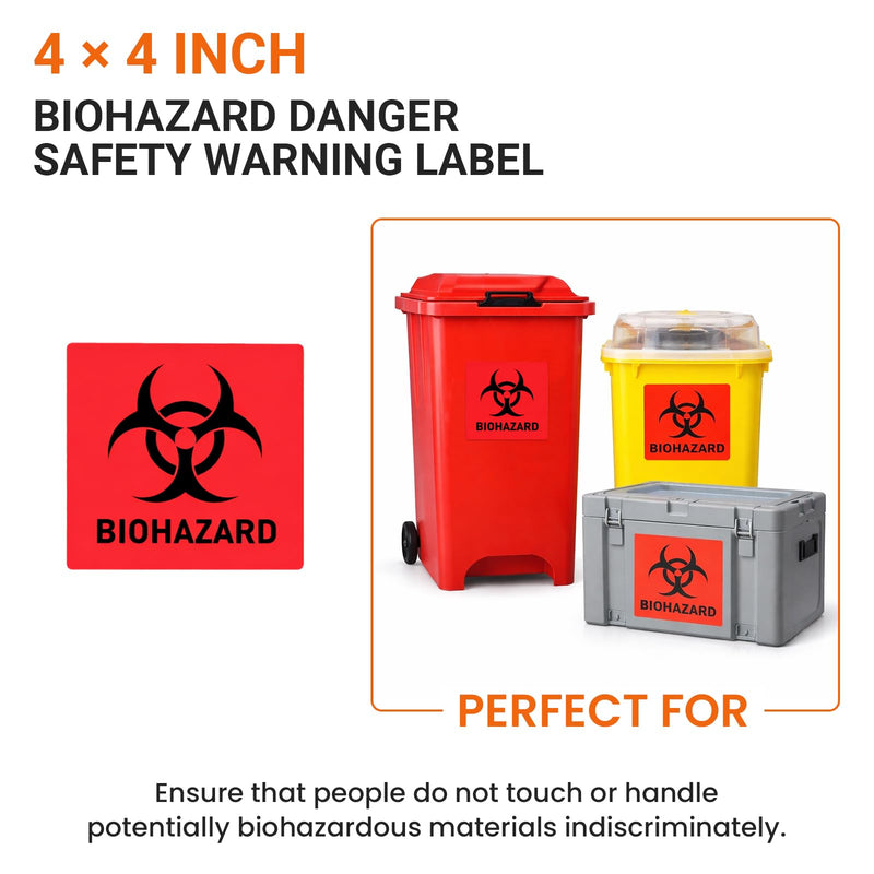 Biohazard Danger Safety Warning Label - 4"x 4" Waterproof Self Adhesive Decal Sign Sticker, High Temp Resistance, Long Lasting (250 Pcs/Roll) 250