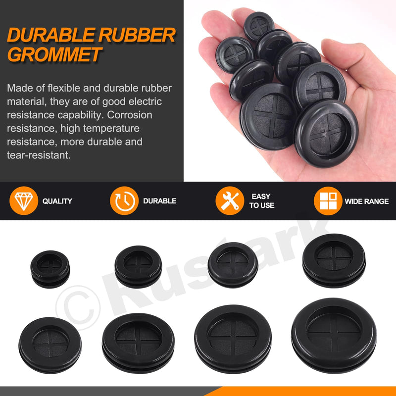 [Australia - AusPower] - 101Pcs 8 Sizes Black Double Sided Rubber Grommet Assortment Kit with Knife Drill Hole Rubber Grommet Rubber Plugs Wire Cable Grommet Firewall Hole Plugs for Holes Wiring 