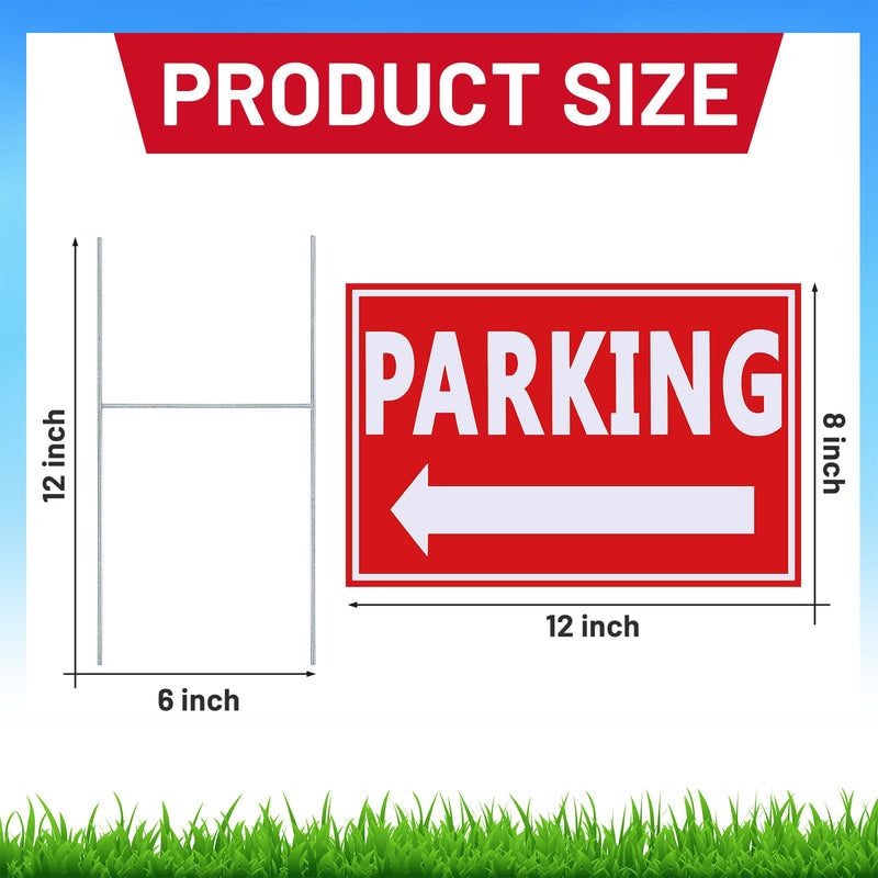Juexica 8 Pcs Event Parking Signs with Metal H Stake Directional Arrows 8 x 12 Inches Double Sided Corrugated Waterproof Plastic Parking Signs for Yard Outside Event Wedding Use(Red) Red
