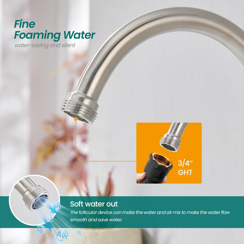 Cold Water Faucet Only – Brushed Nickel Stainless Steel Single Hole Faucets High Arc Utility Sink Faucet for Laundry, Outdoor, 3/4'' Thread End Garden Hose Adapter