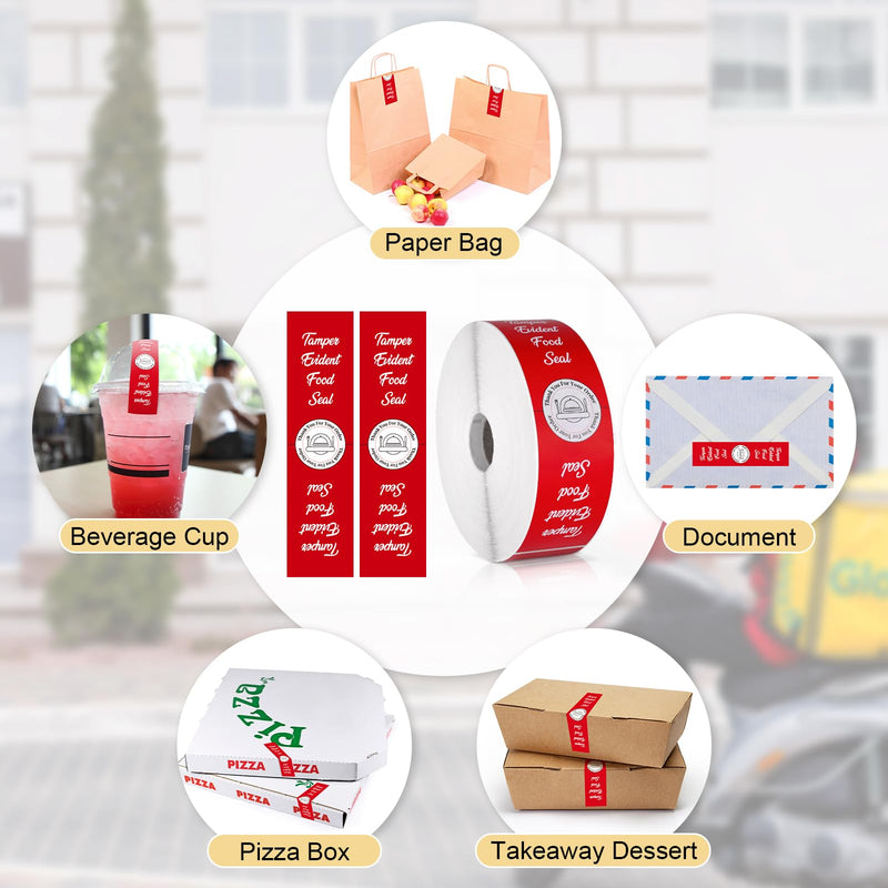 1000 Pcs Tamper Proof Stickers 1.5 x 6 Inch Tamper Evident Tape Security Delivery Seals for Freshness Labels Drink Food Pizza Packaging Red