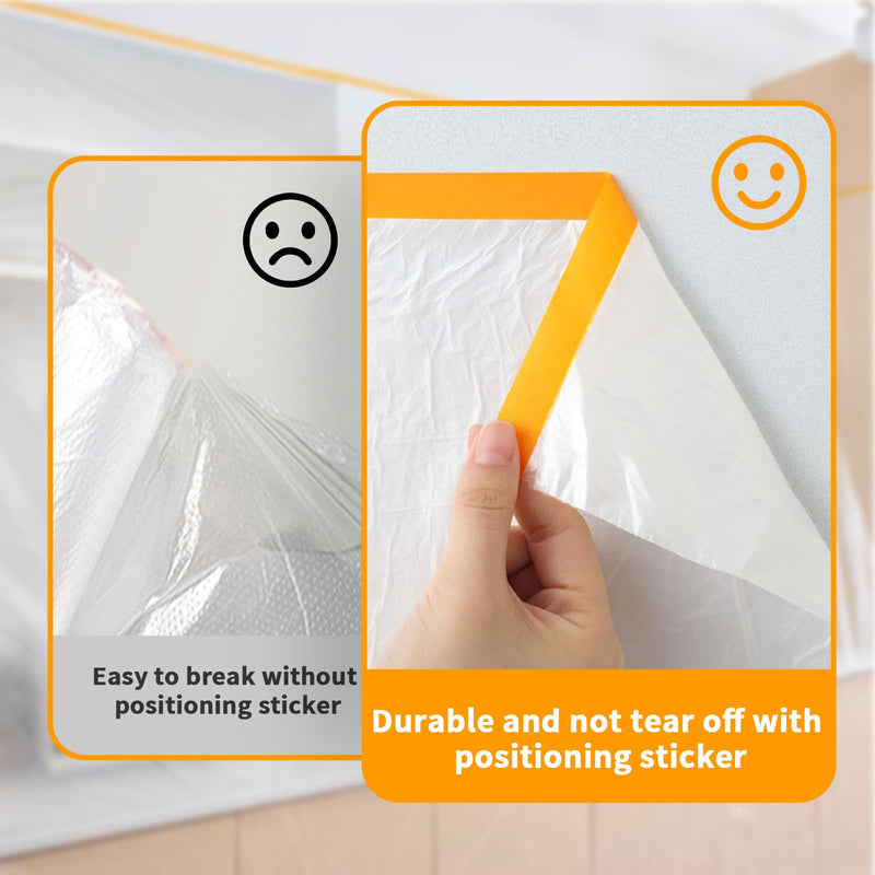 Painters Plastic with Tape 22" x 66',Pre-Taped Masking Film for Painting,Paint Protection Film with Built-in Tape, Drip-Free Painting for Cars,Walls, Floors, Furniture（2 Rolls） 22" x 66' 2 rolls