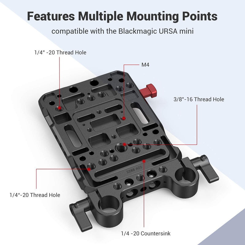 [Australia - AusPower] - SmallRig Battery Plate with V-Lock Mount with Dual 15mm Rod Clamp for Camera Power Supply - 3016 