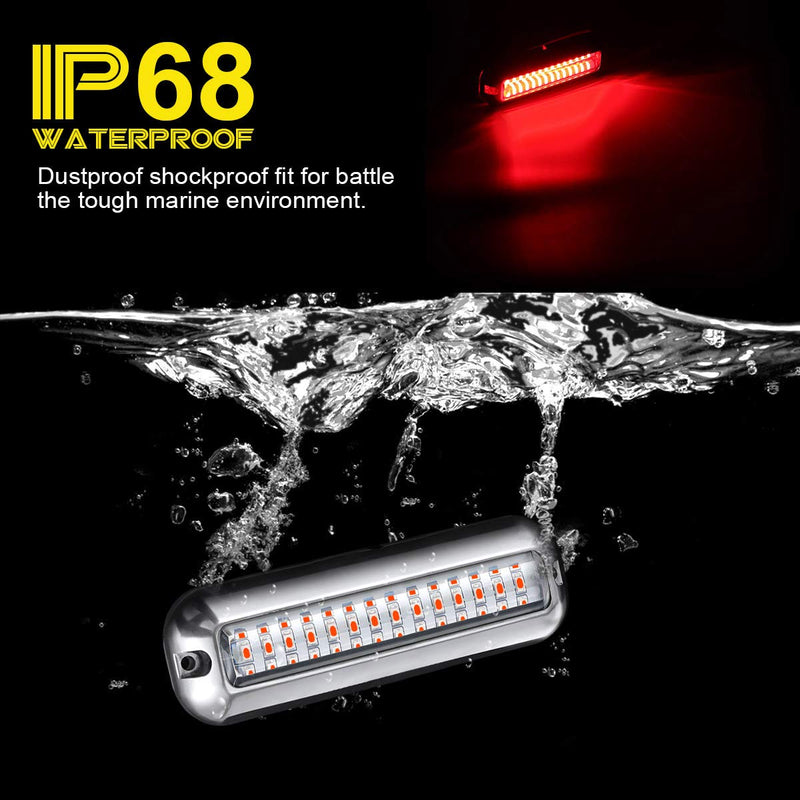 Kawell 42 LED Marine Navigation Light - Waterproof IP68 Stainless Steel Underwater Boat Light for Pontoon, Stern, Transom, Fishing Boats(Red 2pcs) Red 2 pack-42 LED