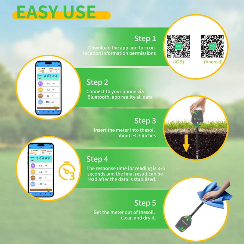 [Australia - AusPower] - Soil Moisture Meter for Plants, 8-in-1 Soil pH Meter for Moisture, Light, pH, EC, Fertility, Salt, Temp, Air Humidity, Soil pH Test Kit Great for Garden, Lawn, Farm, Indoor & Outdoor Use 