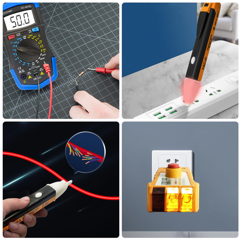 [Australia - AusPower] - Electrical Test Kit, 2000pF~200μF Capacitor Tester, Outlet Tester, Non-Contact Test Pen with Multi-Function Circuit Detection, Manual Range, Back Light, Auto Off for Electrician, DIY & HVAC 4070L-Set 