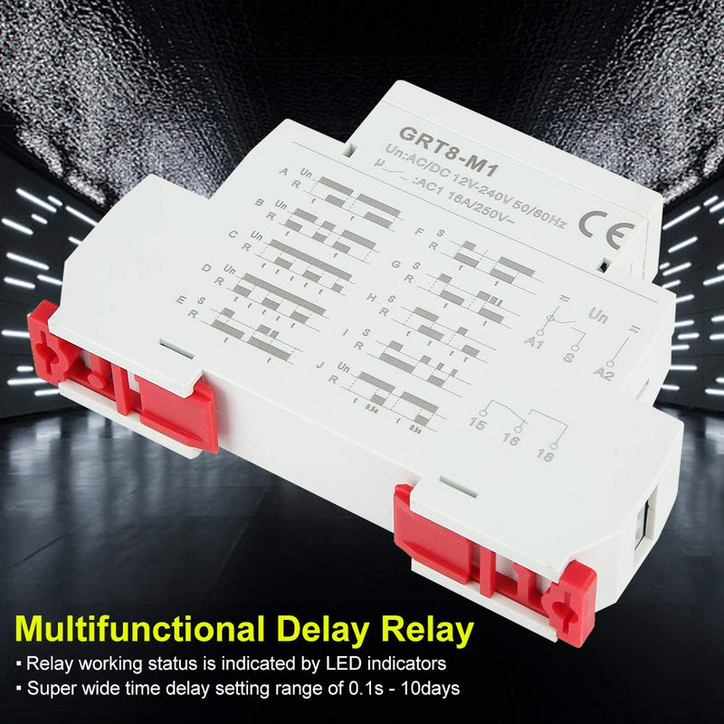 12V-240V Time Delay Relay, Timer Relay, Multifunction Time Relays, with 10 Functions Rail Mount AC DC, for LED Turn Signal, Home