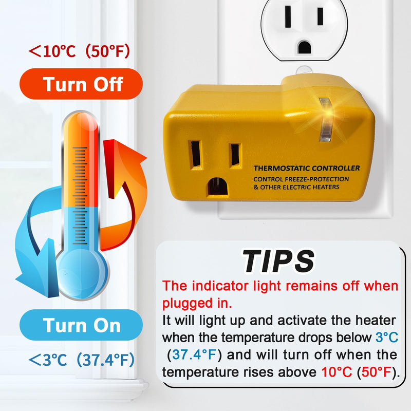 [Australia - AusPower] - MAXKOSKO 2 PCS Freeze Thermostatically Controlled Outlet，Automatically Turn On Below 38 °F and Off Over 50 °F 