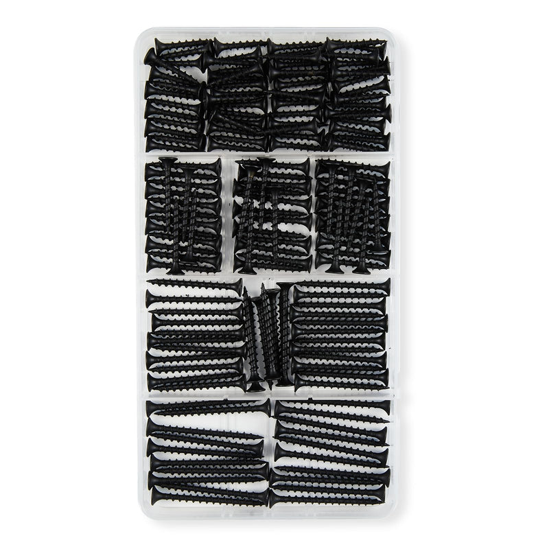 [Australia - AusPower] - #6 Black Wood Screws for Drywall, Drywall Screw Combo Kit, 166 Pieces Coarse Threaded Slate Screw Set, Phillips Groove Self-Tapping Drywall Screws 4 Sizes 1", 1-1/4", 1-5/8", 2" 