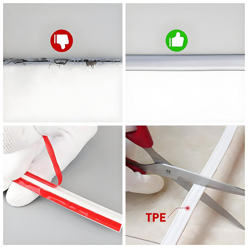 6m (19.7ft) Self-Adhesive Floor Molding Trim - Flexible TPE Baseboard Edging for Floors, Walls, Countertops