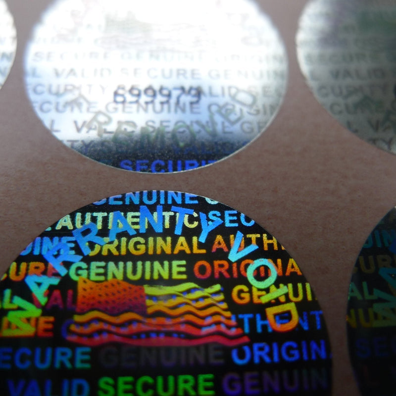 Brand - 13 mm - 1/2 inch 500 Round Bright Silver Hologram Sequentially Numbered Tamper Evident Security Labels/Stickers