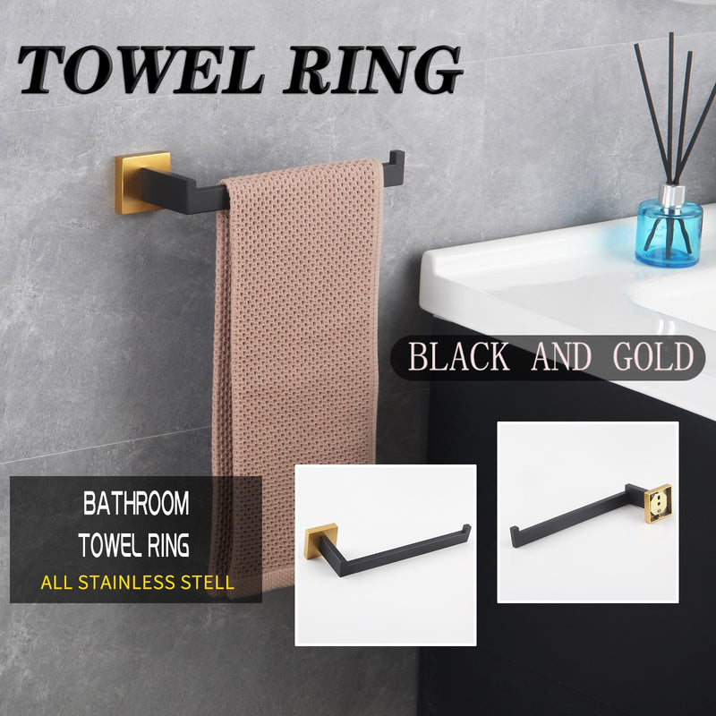 GERZWY Bathroom Hardware Accessories Sets Stainless Steel 2-Pieces - Toilet Paper Holder Towel Ring (Black & Gold) FG1656-2BD Black & Gold