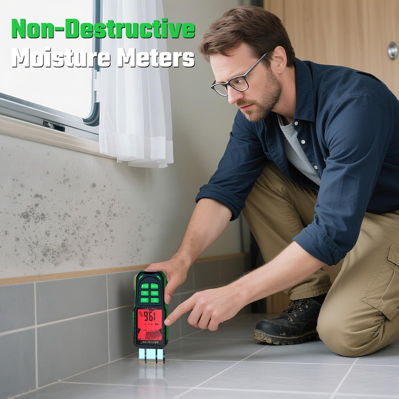 [Australia - AusPower] - RDINSCOS Pinless Moisture Meter for Wood, Cement, Floors, Drywall, Concrete and Plaster – Non-Invasive Digital Damp Detector with 40mm Depth, REF Mode, Backlit LCD, for Home and Professional Use MT75 