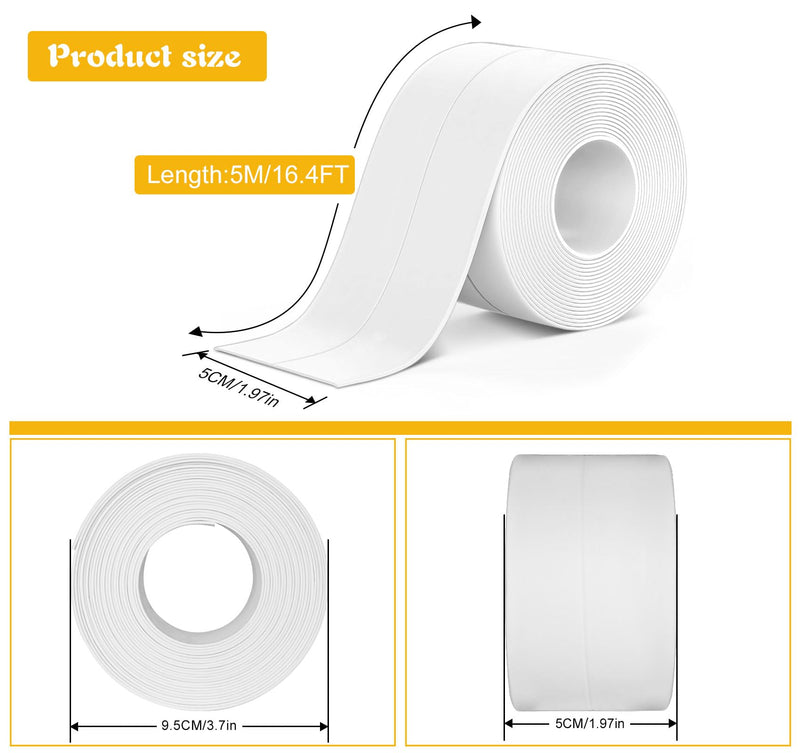 [Australia - AusPower] - ABSOFINE Caulk Tape Waterproof Self Adhesive, White Toilet Caulk Sealant Tape, Shower Seal Strip for Kitchen, Countertop, Bathroom, Sink, Bathtub Toilet Edge Protector with Sealing Tool (1.97"x16.4Ft) 