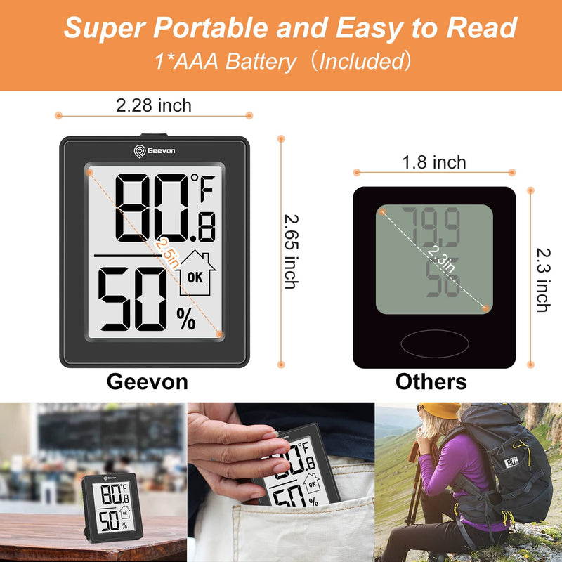 [Australia - AusPower] - Geevon Digital Hygrometer, 3 Pack Indoor Thermometer Room Temperature Humidity Gauge with Battery,Digital Temperature Humidity Meter Indicator for Home, Office, Greenhouse, Mini Hygrometer,Black Black 1 