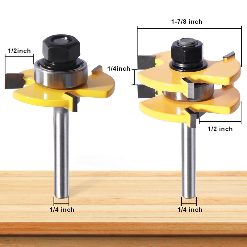 [Australia - AusPower] - Tongue and Groove Router Bit Set of 2 Pieces,Router Bits 1/4 Shank,3 Teeth Adjustable T Shape Wood Milling Cutter,Router Bits,Lock Miter Router Bit,Shank Router Bit,Tongue and Groove Router Bit 