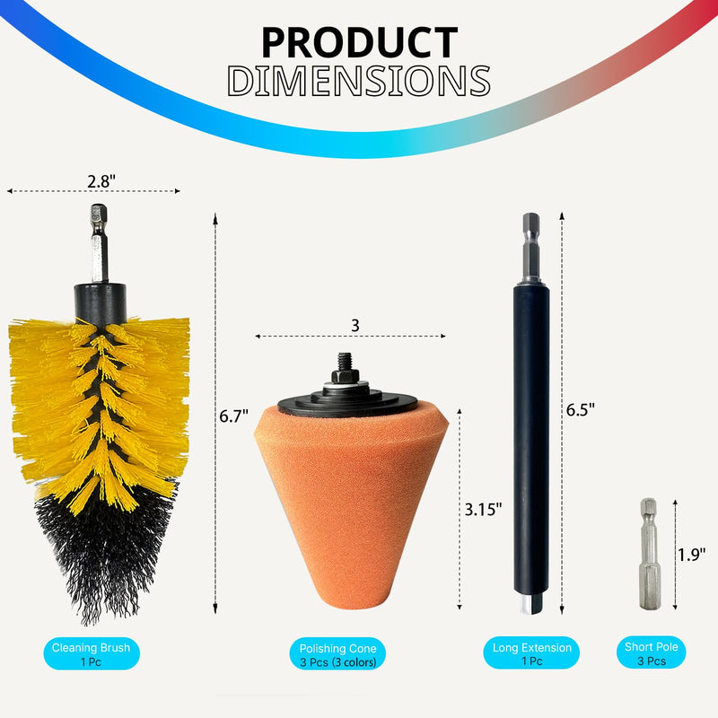 Car Wheel Hub Drill Polishing Cone Sponges, Polishing Pads, Polishing Balls, with Handheld Extension Holder, Suitable for Standard Household Electric Drills. (Cone_8) cone _8