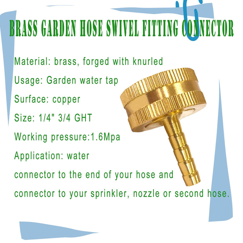 [Australia - AusPower] - AOPANDA 1/4" Barb x 3/4" Female GHT Thread Solid Brass Water Hose End Repair Connector, Includes Stainless Steel Clamps and gaskets 2 1/4" Barb x 3/4 GHT 