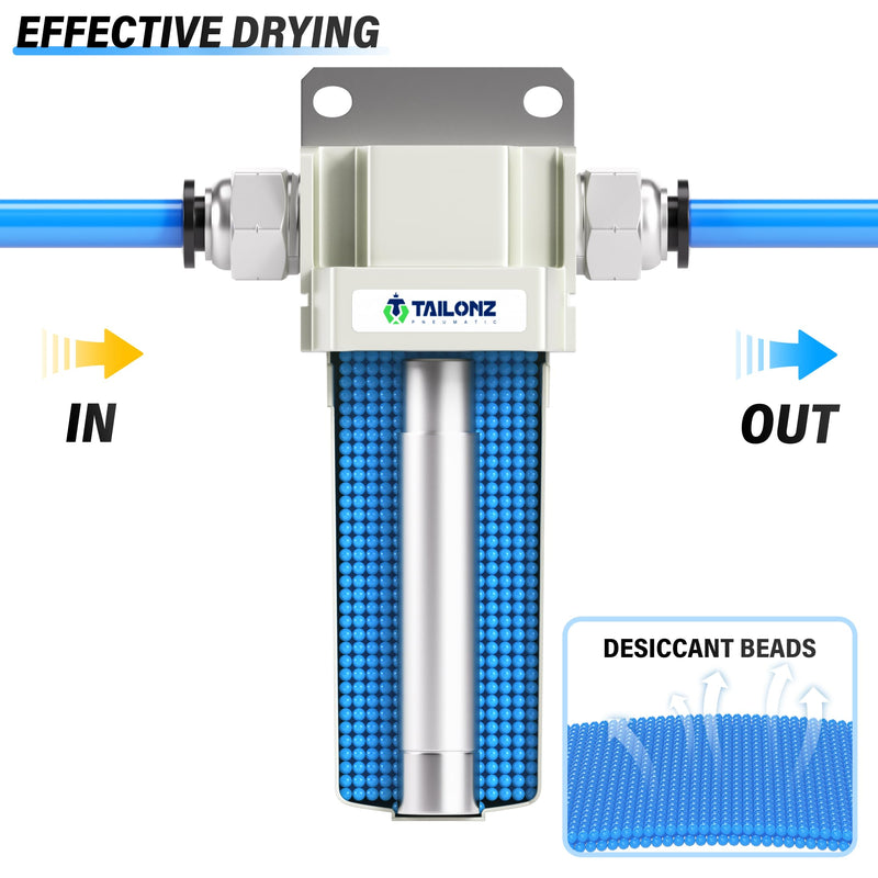 [Australia - AusPower] - TAILONZ PNEUMATIC 1/2" NPT Industrial Compressed Air Desiccant Dryer, Used for Dry Air, Compressed Air, Water Separator, Plasma Cutting Machine and Other Metal Bowl with Desiccant Beads Bag 