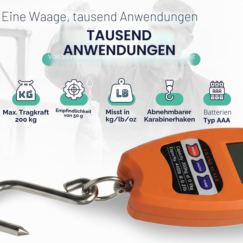 Tempo DI SALDI Professional Digital Scale for Industry, Hook Dynamometer, Max. 200 kg, Other