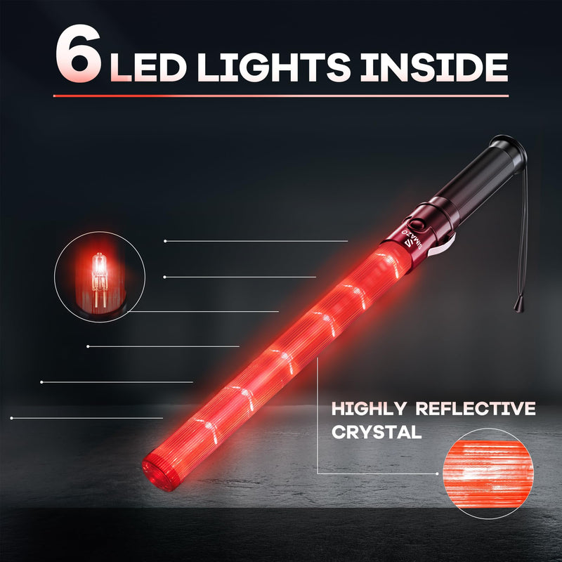 [Australia - AusPower] - 2 Pack Traffic Wand, 21 Inch Red Traffic Control Wand with 3 Flashing Modes, LED Traffic Safety Baton with Side Clip for Traffic Control, Fire Rescue, Air Marshaling 2 Pack 