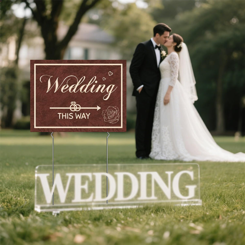 Wedding Direction Signs, 9-Piece Double-Sided Wedding This Way & Parking Sign Set with Stakes & Rods, Corrugated Plastic Yard Signs, Reversible Arrows for Outdoor Ceremony & Reception Wedding This Way Signs