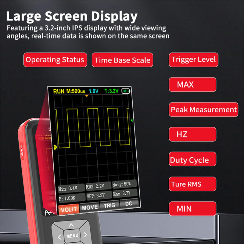 [Australia - AusPower] - 2 in 1 Handheld Oscilloscope with Multimeter 5MHz Bandwidth with Auto Waveform Measurement 3.2" IPS Color Display USB-C Rechargeable for Electronics Repair and Engineering 