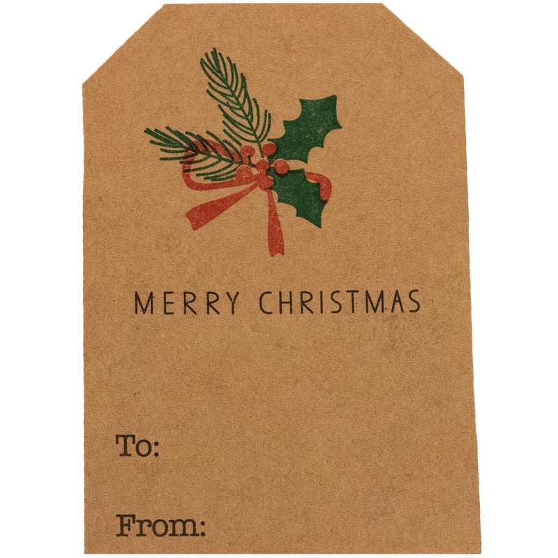 InStockLabels.com Natural Kraft English Holly Christmas Holiday Gift Tag Stickers 2 x 3 Inch 25 Total Labels