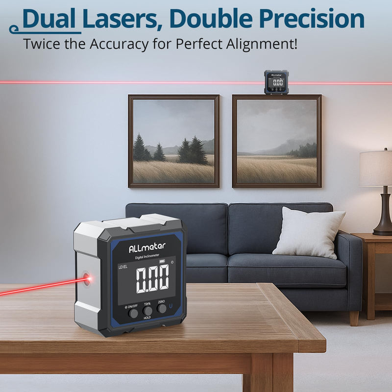 [Australia - AusPower] - USB Rechargeable Digital Angle Finder with Laser – 4-Side Magnetic Inclinometer,0.05° Resolution,IP54 Digital Level with Backlit Display,Protractor Gauge Tool for Woodworking,Construction DIY 