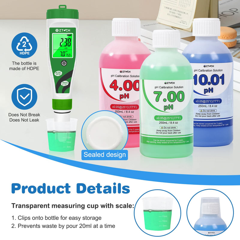 [Australia - AusPower] - pH Temp Meter for Food and Soil with 8.4oz pH 4.00 Calibration Solution, 8.4oz pH 7.00 Calibration Solution and 8.4oz pH 10.01 Calibration Solution, 2 in 1 pH Temp Tester with Calibration Solution 