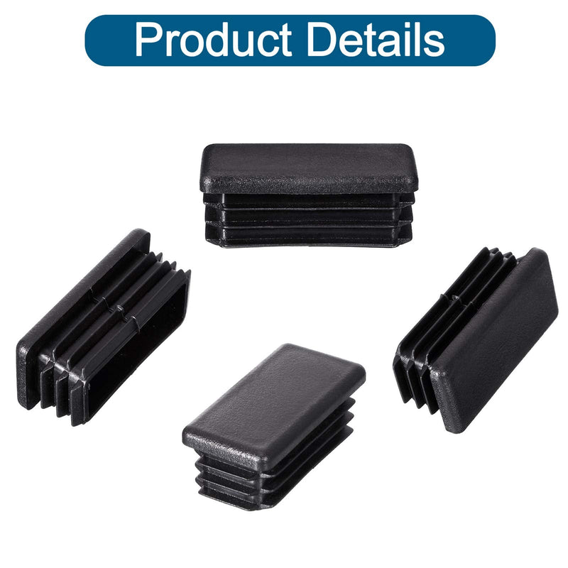 1 x 2 Inch Rectangle Plastic Plugs Tubing End Caps Black Plastic Rectangle Plugs Tubing Post End Cap for Rectangle Tubing Chair Glide Inserts (24) 24