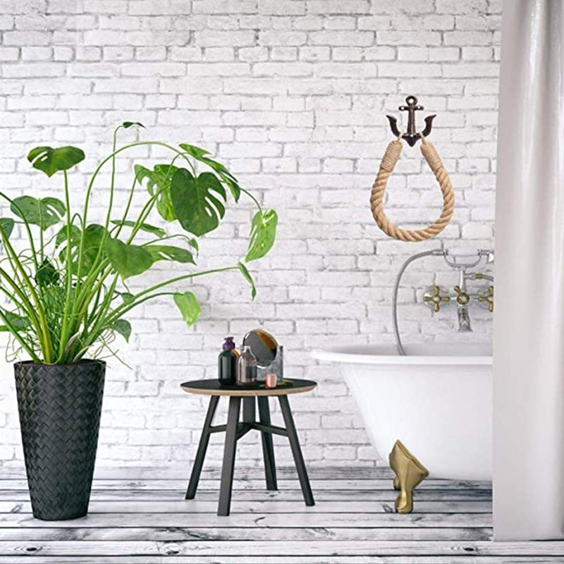 Nautical Anchor Toilet Paper Holder Rustic Industrial Wall-Mounted Towel Ring with Metal Hook for Bathroom Decor (Black) Black