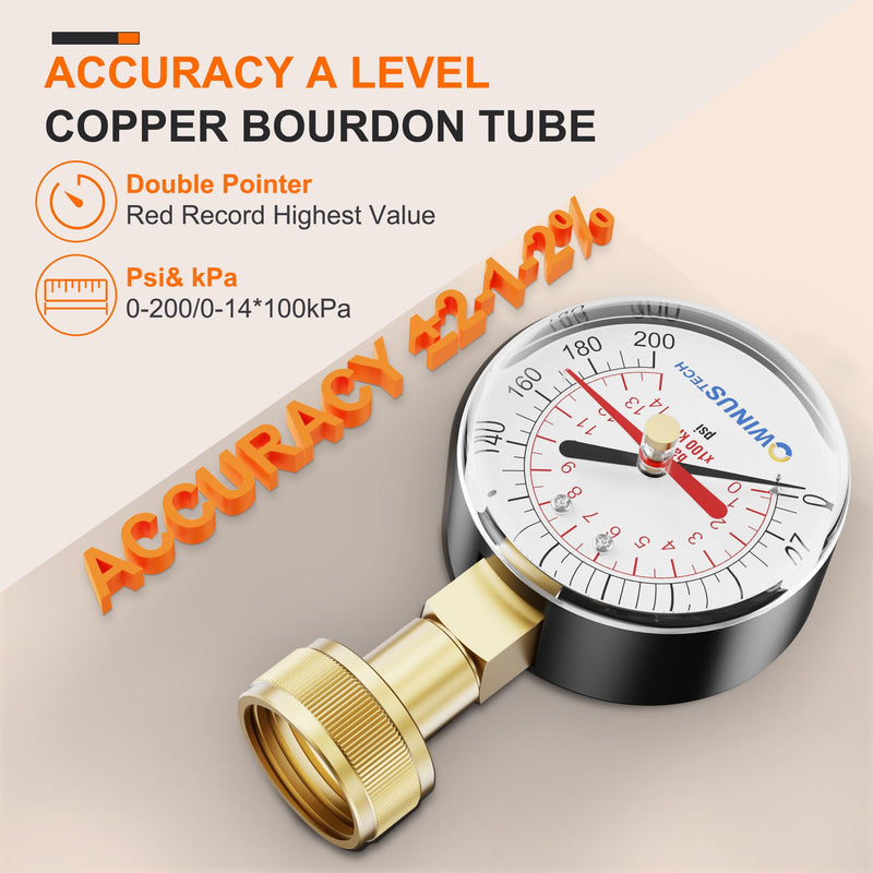 [Australia - AusPower] - Water Pressure Gauge 3/4" Female,0-200 PSI Pressure Gauge Water Pressure Test Gauge for Home,2.5" Dial. 