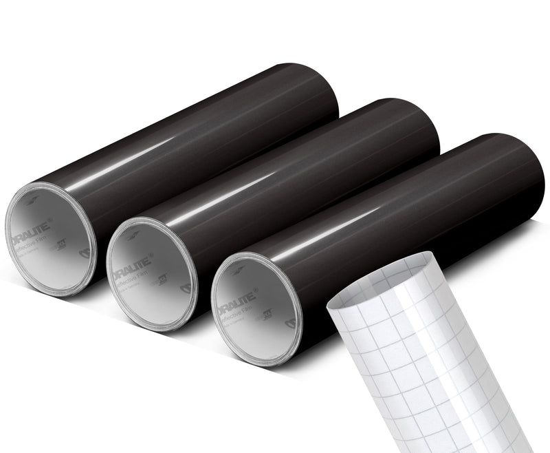 ORACAL 5400 Reflective Craft Safety Vinyl - 12" x 24" Self-Adhesive Roll for Vinyl Cutters and plotters Including 12" x 24" Roll of Transfer Paper (Black Reflective 3 Rolls) 12" x 24" (3 rolls) Black