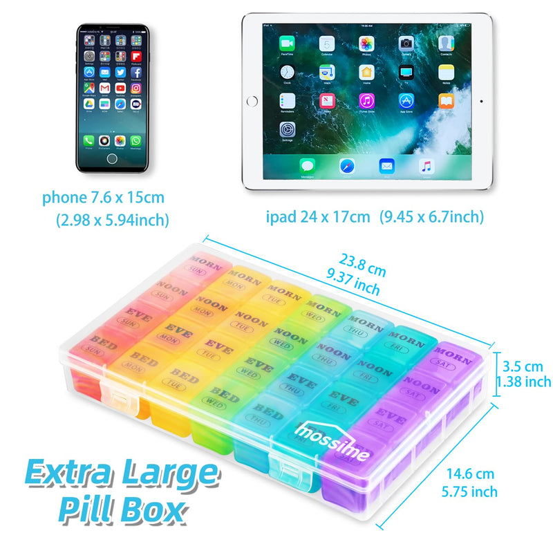 [Australia - AusPower] - XL Large Weekly Pill Organizer 4 Times a Day, 7-Day Pill Boxes AM PM, Big Compartments Pill Case, Monthly Medication Organizer 28 Days Dispenser for Fish Oils, Vitamin Holder Supplement White 