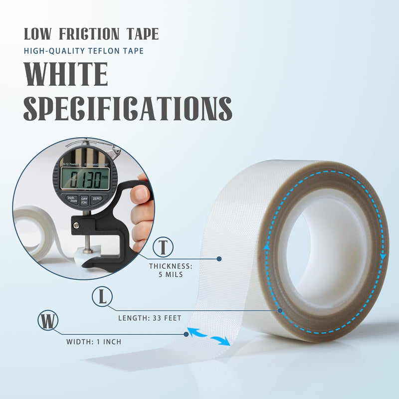 MEBMIK 2 Rolls 1 Inch x 33 Feet Low Friction Drawer Slide Tape - Squeak Resistant, Abrasion Resistant Surface Protection Tape for Wood, Cabinet, Curtain, Furniture, White