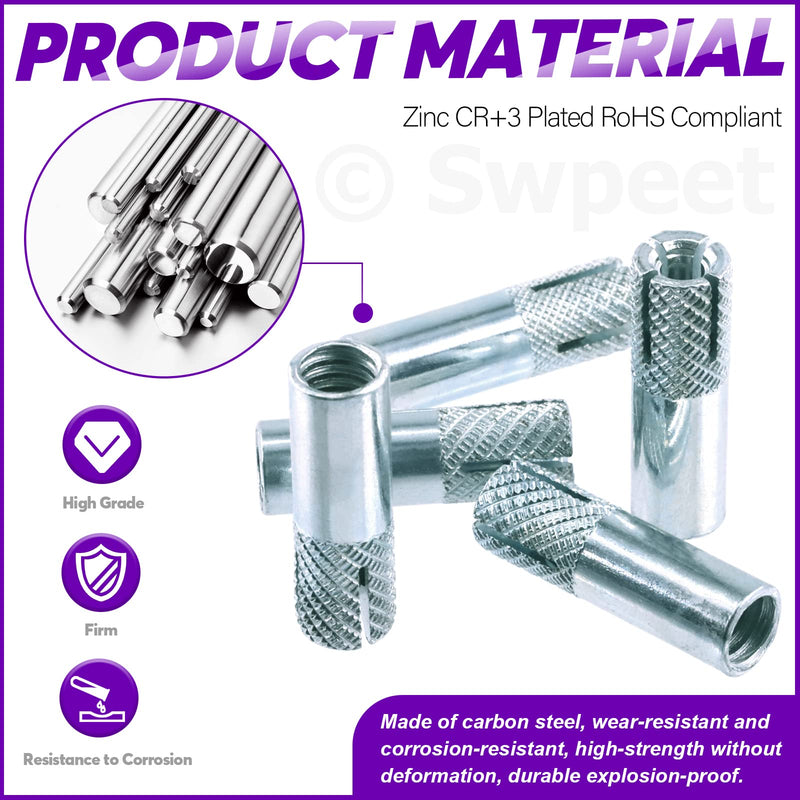 [Australia - AusPower] - Swpeet 12Pcs 3/8 Inch Premium Zinc Plated Carbon Steel Concrete Knurled Drop in Anchors Assortment Kit, Expansion Screws Internal Forced Expansion Bolts for Solid Concrete 