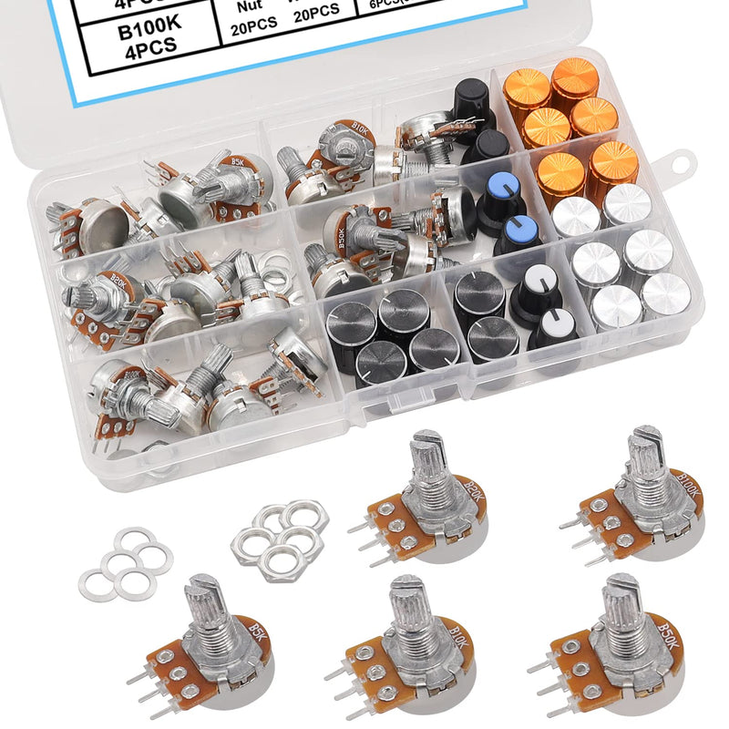 [Australia - AusPower] - TWTADE 64PCS Potentiometer Kit WH148 B5K B10K B20K B50K B100K Ohm Linear Rotary Potentiometer with Plastic Knobs,Aluminum Alloy Knobs,nuts and washers H-023 