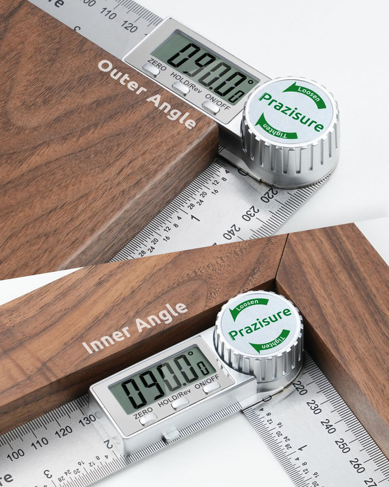 Digital Angle Finder Protractor, 7inch Professional Angle Measuring Tool for Woodworking, Construction and DIY Measurement, Stainless Steel (Includes 2 Batteries)