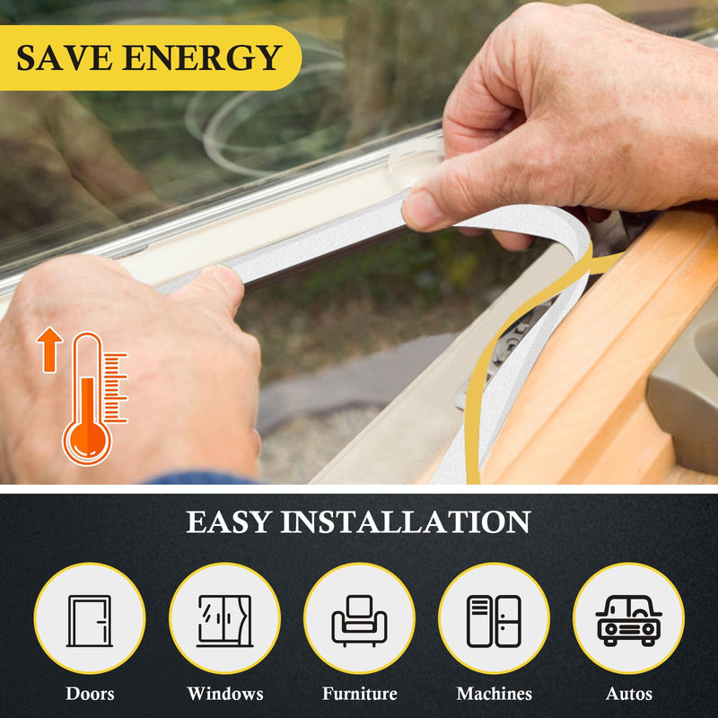 fowong White Foam Seal Tape - 2 Rolls, 3/4 Inch Wide X 3/8 Inch Thick, Window Insulation Air Conditioner Weather Stripping Closed Cell Adhesive FoamTape, 6.5 Ft X 2 Rolls, Total 13 Feet 3/4in * 3/8in