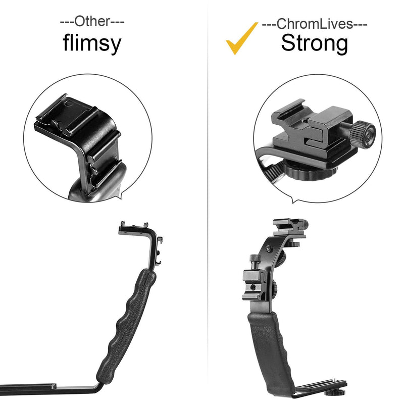 [Australia - AusPower] - ChromLives Camera L Bracket Mount Video Grip L-Bracket with Dual Flash Cold Shoe Mount 1/4'' Tripod Screw, Heavy Duty Padded Hand Grip for DSLR Camera Camcorder (Updated) 
