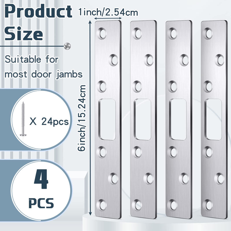 [Australia - AusPower] - 4 Pcs 6 Inch Door Strike Plate Security Latch Strike Stainless Steel Door Reinforcement Plate with Screws for Exterior Deadbolt Armor Heavy Duty Residential Use, Silver(Sliver) Sliver 