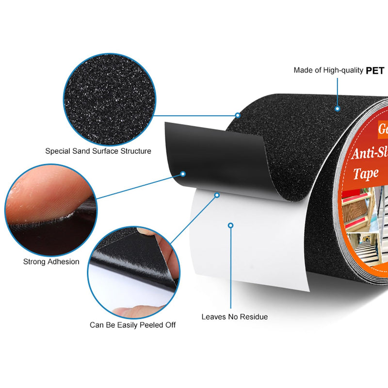 Anti Slip Traction Tape, Non-Slip Grip Adhesive Tape to Indoor or Outdoor Stair, Tubs, Boats, Safety Grip Tape Non Skid Roll for Stair Steps (#11Black, 2 Inch x 35 Feet) #11Black
