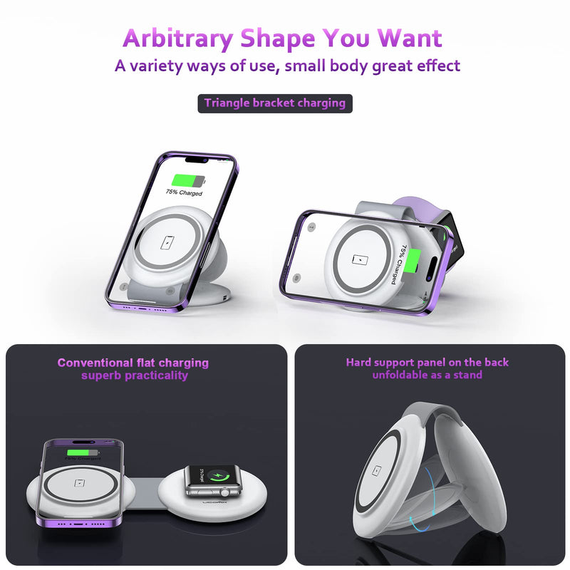 [Australia - AusPower] - UCOMX Nano Mini Magnetic 2 in 1 Wireless Charger,Traveler Wireless Folding Charging Station,Compatible for iPhone 12/13/14/15 Pro Max,AirPods Pro,iWatch Ultra,Travel Charger for Multple Devices White 
