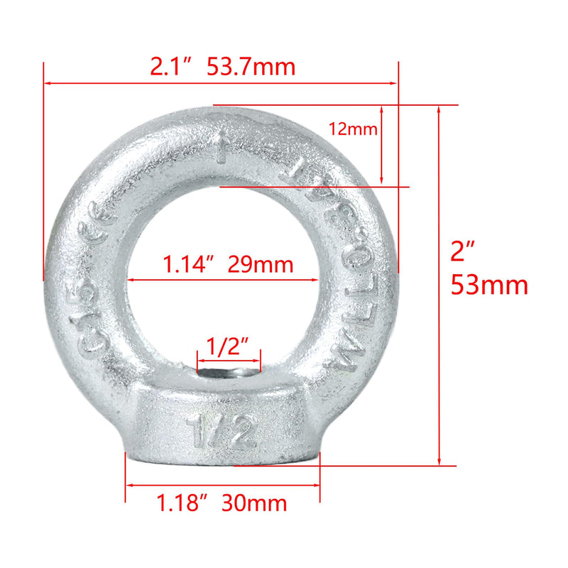 [Australia - AusPower] - 1/2"-13 Lifting Eye Nuts, Drop Forged C15 Galvanized Threaded Fastener, UNC Standard Ring Shape Lifting Eye Nut, 4 Packs 1/2"-13 