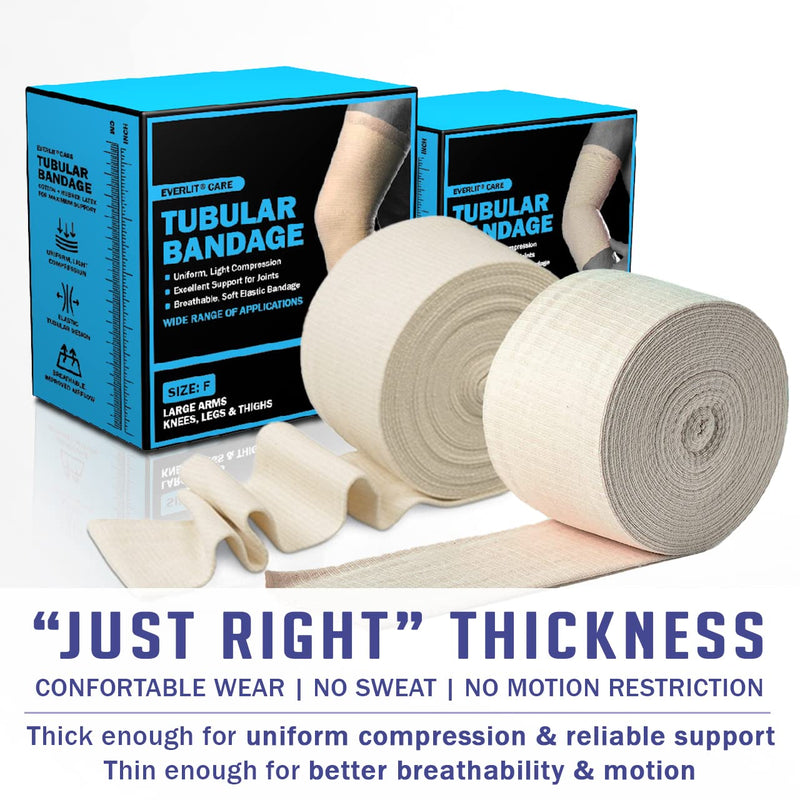 [Australia - AusPower] - EVERLIT Elasticated Tubular Support Bandage | Stockinette Tubing for Large Arm, Knees, Legs | Light to Moderate Compression Bandage Roll for Tissue Support (Size F | 4" x 11 yd) Size F | 4" x 11 yd 